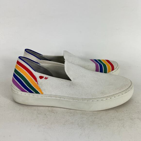 Rothy's SF Pride Rainbow Sneakers Women's 5 White Slip-On Low Top Running Shoes - Picture 2 of 10